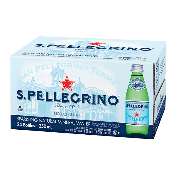 caja de agua San Pellegrino con 24 botellas de 250 ml c/u