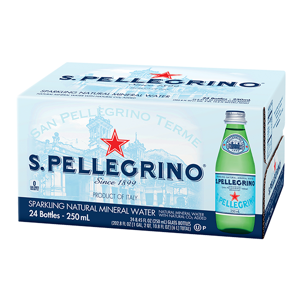 caja de agua San Pellegrino con 24 botellas de 250 ml c/u