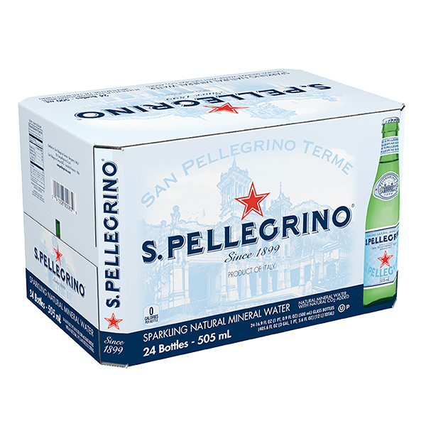 caja de agua San Pellegrino con 24 botellas de 505 ml c/u