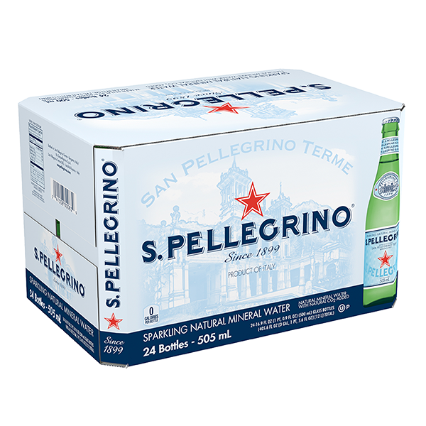 caja de agua San Pellegrino con 24 botellas de 505 ml c/u