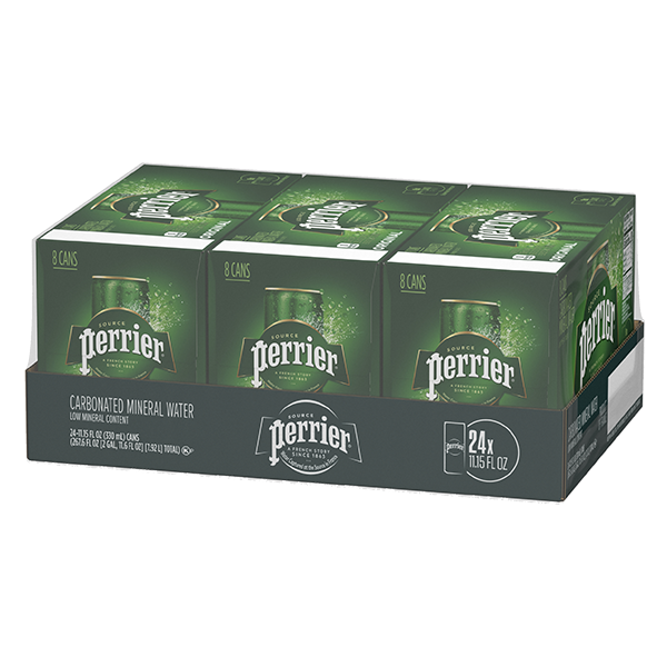 paquete de agua Perrier pet con 24 latas de 330 ml c/u