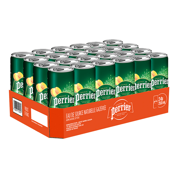 paquete de perrier arome peach 330 ml con 24 latas