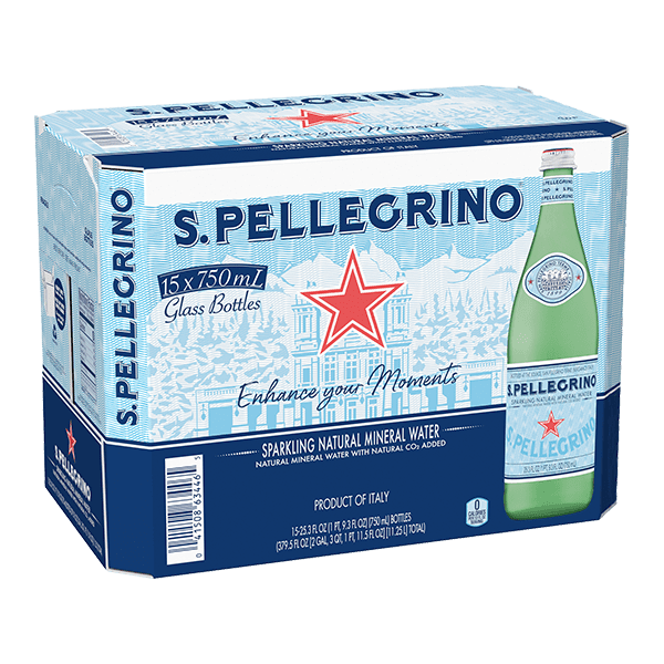 caja de agua San Pellegrino con 15 botellas de 750 ml c/u
